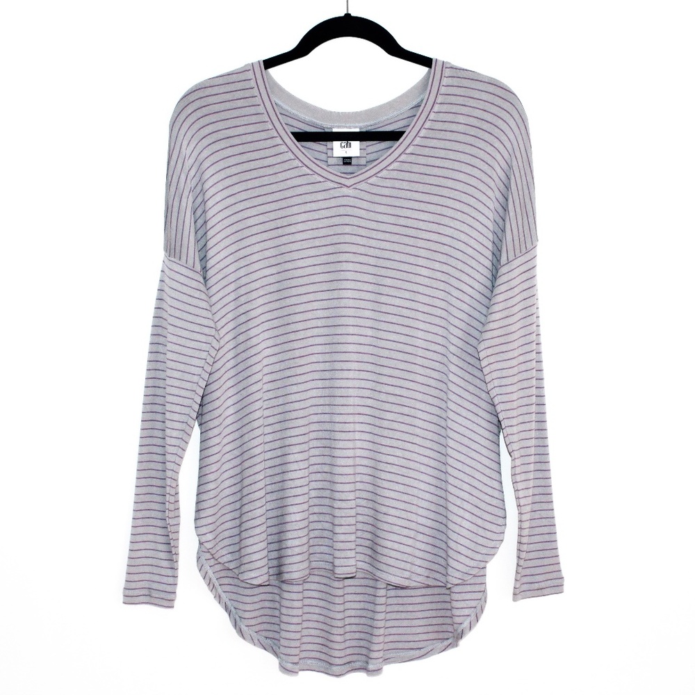 Cabi "Plum" Stripe V-Neck Long Sleeve Tee